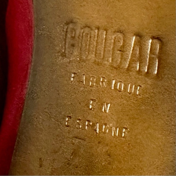 Red Leather Boots Booties Gold Buckle Hardware Womens Size 7 1/2 Cougar Spain - Picture 10 of 11